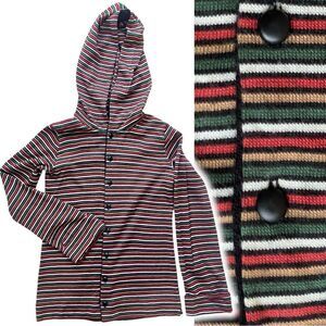 Vintage 1970’s Button Front Striped Knit Cuffed Sleeve light Sweater Hoodie